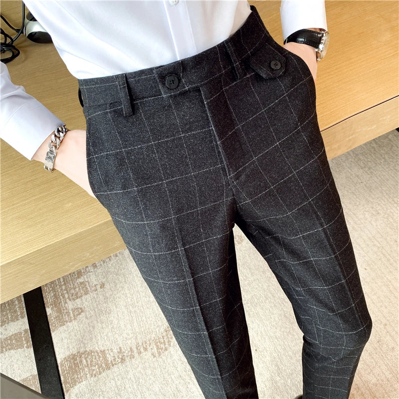 Threebooy New Fashion High Quality Men Suit Pants Straight Spring Autumn Long Male Plaid Classic Business Casual Trousers Full Length