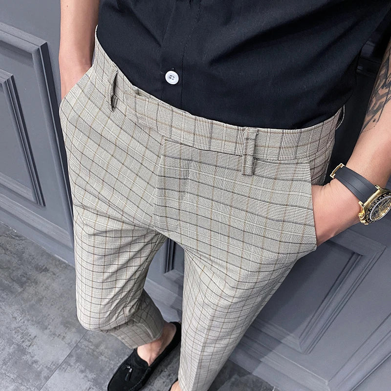 Threebooy New British Style Dress Suit Pant Man New Plaid Suit Pant Men Designer Gentlemen Business Casual Work Pant Trousers 28-34