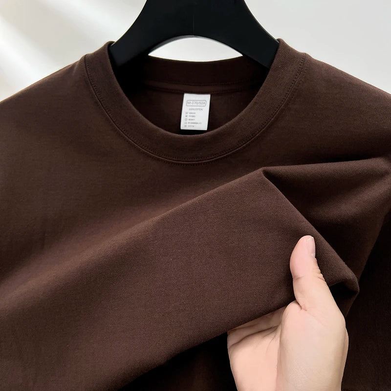 Threebooy  100% pure cotton summer high-end brand men's short sleeve round neck fashionable style half sleeved top breathable T-shirt