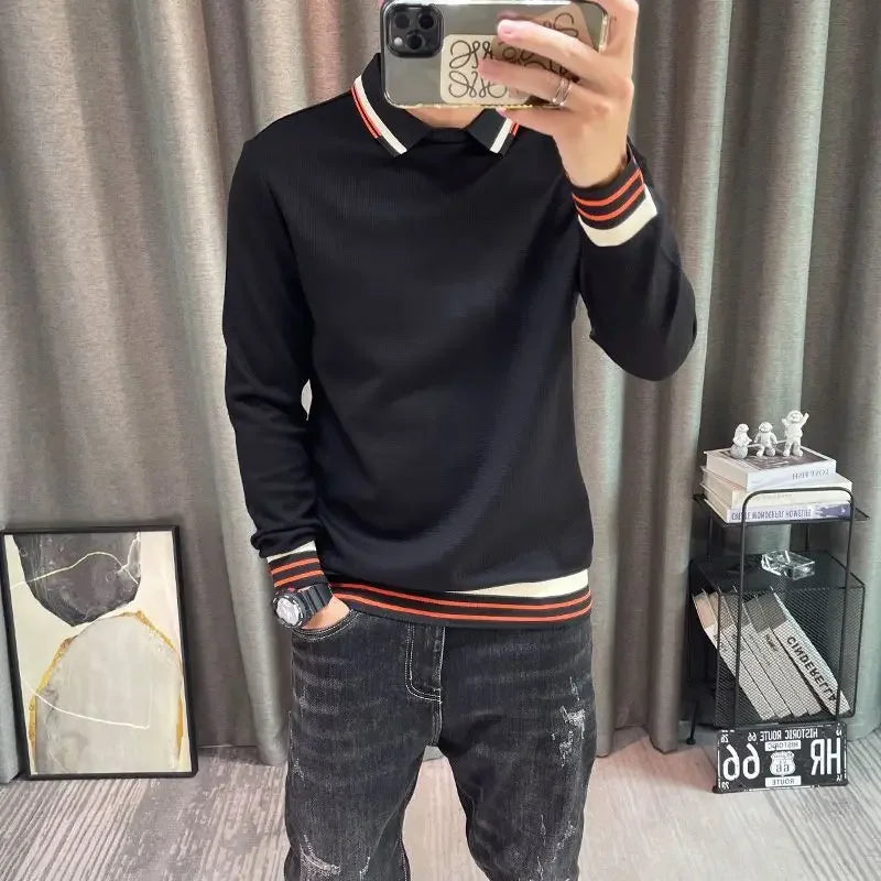 Threebooy  Mens Polo Shirts Tight With Collar Slim Fit Male Sweatshirts High Quality Pullover Quotes Tops Fashion Trends Emo Original