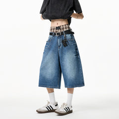 Threebooy Mens Calf length jeans Loose Fit Summer Studded Rivet Casual Streetwear Lightweight Comfort Cool Trendy 2023 Fashion weid leg