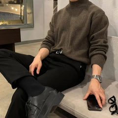 Threebooy Winter Stand Collar Sweater Men Warm Fashion Casual Knitted Pullover Men Korean Loose Long Sleeve Sweater Mens Jumper Clothes