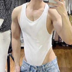 Threebooy Comfortable Printing Men's Homewear New Round Neck Slim Casual Tank Tops Korean Style Personality Motion Bottoming Shirt