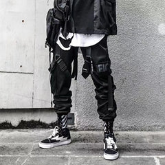 Threebooy Men's Cargo Pants Hip Hop Streetwear Joggers Trousers Hit Color Pocket Sweatpants Summer Harajuku Casual Ribbons Techwear Pants