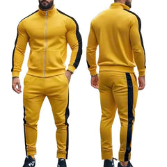 Threebooy  Spring Autumn Men's 2-Piece Set Color Blocking Zipper Stand Collar Casual Sports Jacket Sweatshirt Trousers Suit