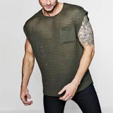 Threebooy Green Knit Mesh Vest Men Transparent Sexy Men's Tank Tops Red See Through Men's Clothing Sleeveless Tee Streetwear