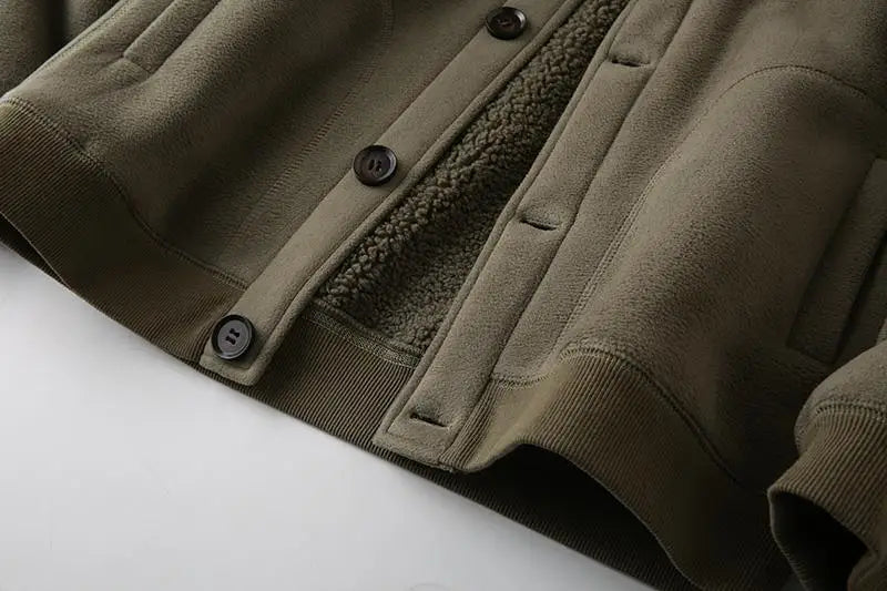 Threebooy Men's Jacket Autumn Winter Polar Fleece Stitching Double Layer Stand Collar Thickened Single-breasted Solid Color Jackets Tops