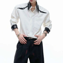 Threebooy  Winter New Men's Patchwork Long-Sleeve Shirt American Retro Fashion Trendy High Street Casual Loose Niche Men's Tops