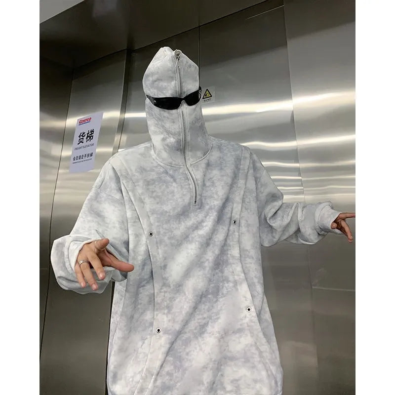 Threebooy Retro Tie-dye Printed Hoodie Men Fleece Warm Pullover Sweatshirts High Street Hip Hop Streetwear Oversized Unisex Hoodie