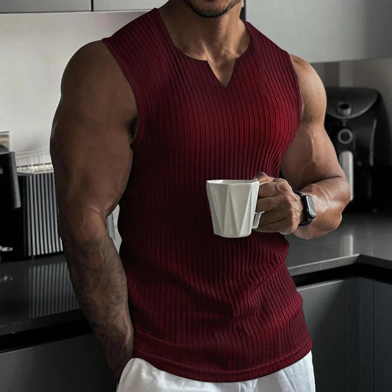 Threebooy  Summer new men V-neck Vest stripe gym Tank top Men Fitness sleeveless shirt Sports Undershirt Gyms clothing Training vest