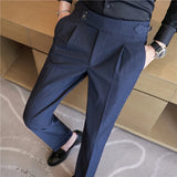 Threebooy British Style Men High Waist Casual Dress Pant Men Belt Design Pink Trousers Formal Office Social Wedding Party Dress Suit Pants