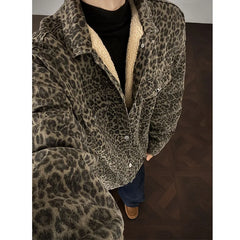 Threebooy Winter velvet thick jacket men's coat Leopard print fashion Short jacket 2025 new loose man cotton coat