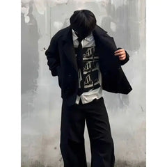 Threebooy Spring Autumn Suede Double-breasted Short Jacket Men's Autumn Winter American Style 2026 New Casual High-end Jacket Aesthetic