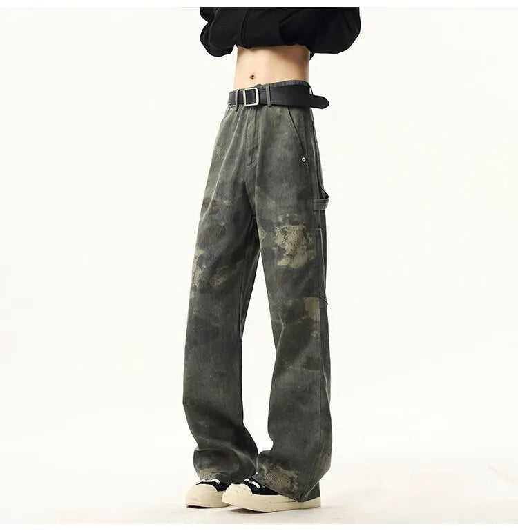 Threebooy High quality Jeans Leopard Personality design Pockets Jeans Male American Style High Street Denim Pants Classic Denim Trousers