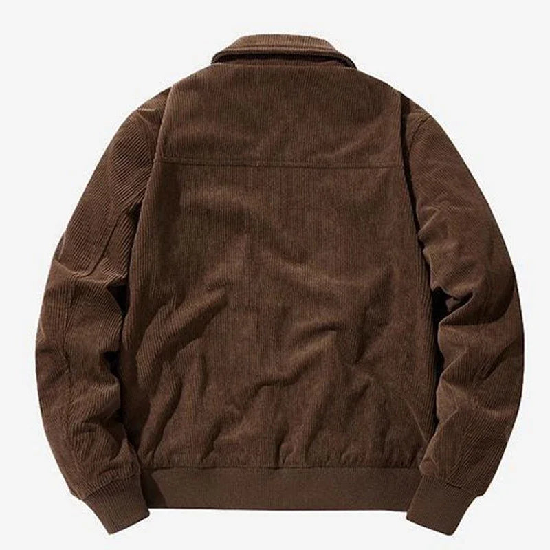 Threebooy Autumn Winter Male Corduroy Jacket Casual Stripe Lapel Safari Jackets Versatile Men's Clothing Trend Elegant Loose Coat