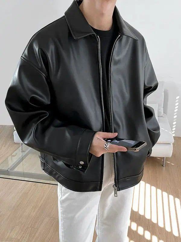Threebooy  Leather Jacket Men's Spring New Trend Korean Autumn PU Leather Casual Baseball Uniform