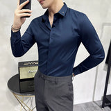 Threebooy High Quality Solid Dress Shirt Men Simple Long Sleeve Slim Fit Business Shirts Homme Social Casual Shirt Plus Size 4XL-M