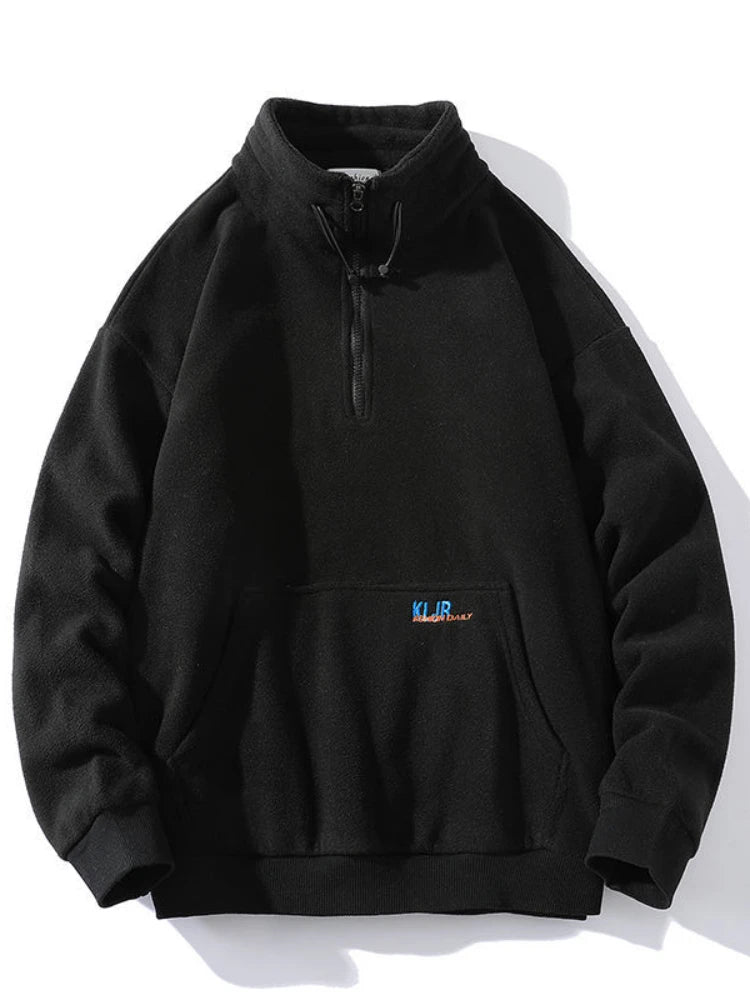 Threebooy Half-zip Hoodless Sweatshirt Autumn Winter Stand-up Collar Shirt Oversize Velevet Tops Lovers Trend Polar Fleece Jacket