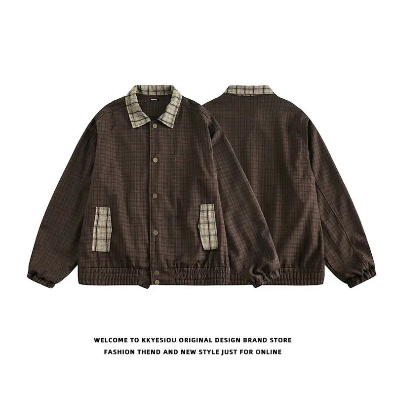Threebooy Japanese Spring Autumn Retro Plaid Jacket Korean Men's Women's College Loose Coat Casual Versatile Couple's Preppy Jacket Chic