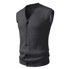 Threebooy New Autumn Men's Knit Vest Sleeveless Sweater Cardigan Fashion V-Neck Solid Color Single Breasted Slim Fit Knitted Waistcoat Men