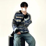 Threebooy Striped Men's Knitted Sweater Men Top Harajuku Pullovers Sweaters and Jumpers Male Hip Hop Retro Japanese Streetwear