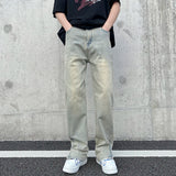 Threebooy High Street Mud Yellow Micro La Elastic High Waist Boys' Denim Pants American Side Zipper Design Feel Pants