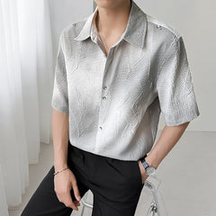 Threebooy Mens Slim Fit Short Sleeve Shirt man Gradient Color Trendy Summer Fashion Youth Style New Tech Fabric Casual Stylish Streetwear