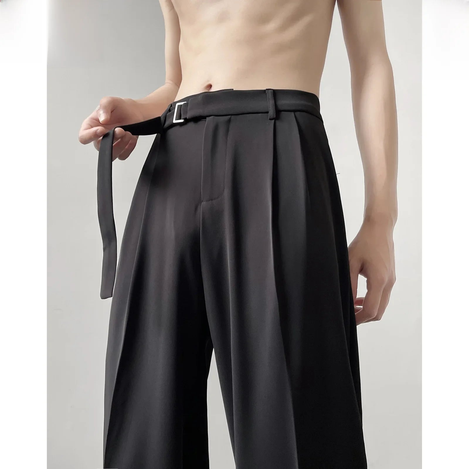 Threebooy Casual suit Pants Men's Autumn Japanese Light Luxury Draped Trousers Loose-fit Straight-leg Versatile Wide-leg Long Pants