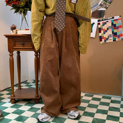 Threebooy Green Corduroy Pants Men Vintage Harajuku Japanese Retro Streetwear White Trousers Male Men's Casual Loose Fashion