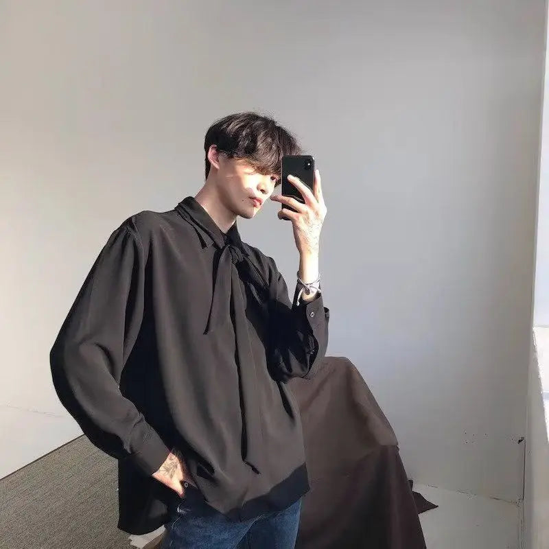 Threebooy Japanese Fashion High-end White Shirts Men Women Korean Version 2025 New Trendy Design Solid Color Handsome Long-sleeved Tops