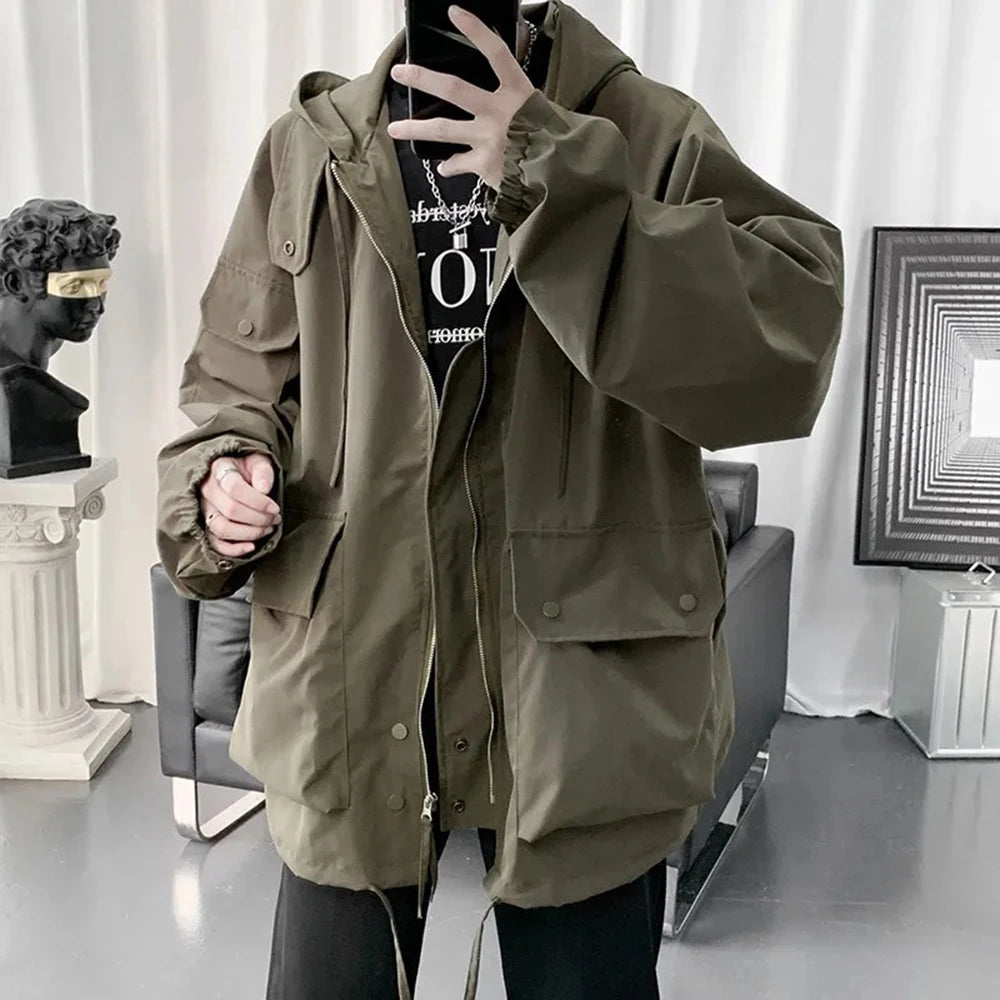 Threebooy Mens Y2k Jacket High Street Energy Wind Work Clothes Assault Jacket Autumn Fashion Trend Oversized Casual Loose Men'S Wear