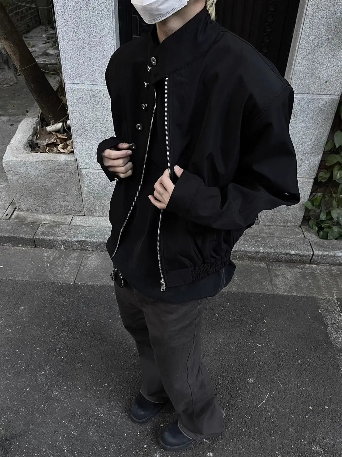 Threebooy American Retro Multi-button Stand Collar Design Jacket Men Korean Hip Hop Coat High Street Hip-hop Solid Color Classic Jacket