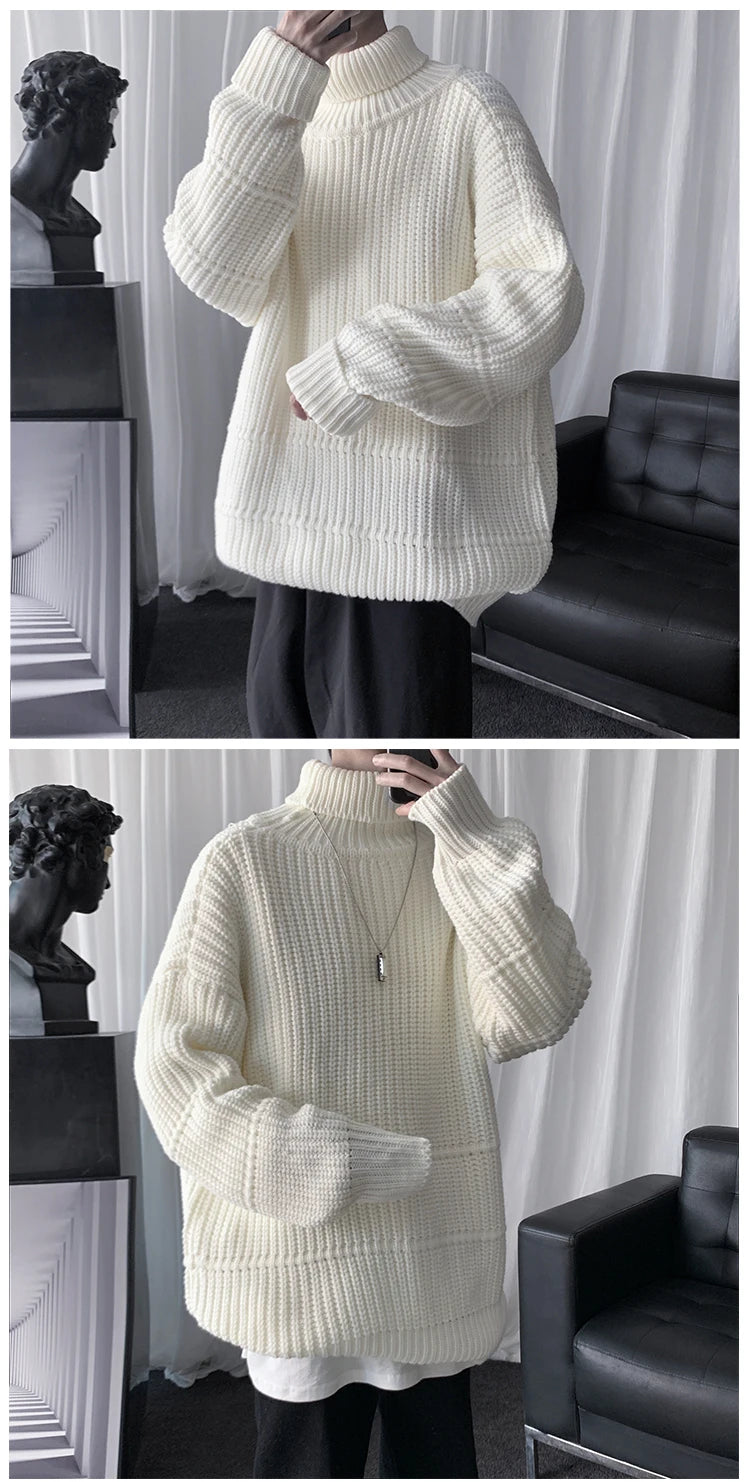 Threebooy Autumn Winter Mens Casual Turtleneck Pullover Men's Long Sleeve Rollneck Sweater Korean Style Fashion Warm Knitted Sweater