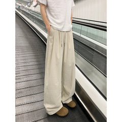 Threebooy Summer Pink Thin Pants Men Fashion Black Casual Pants Men Streetwear Hip-hop Loose Wide Leg Pants Mens Ice Silk Trousers