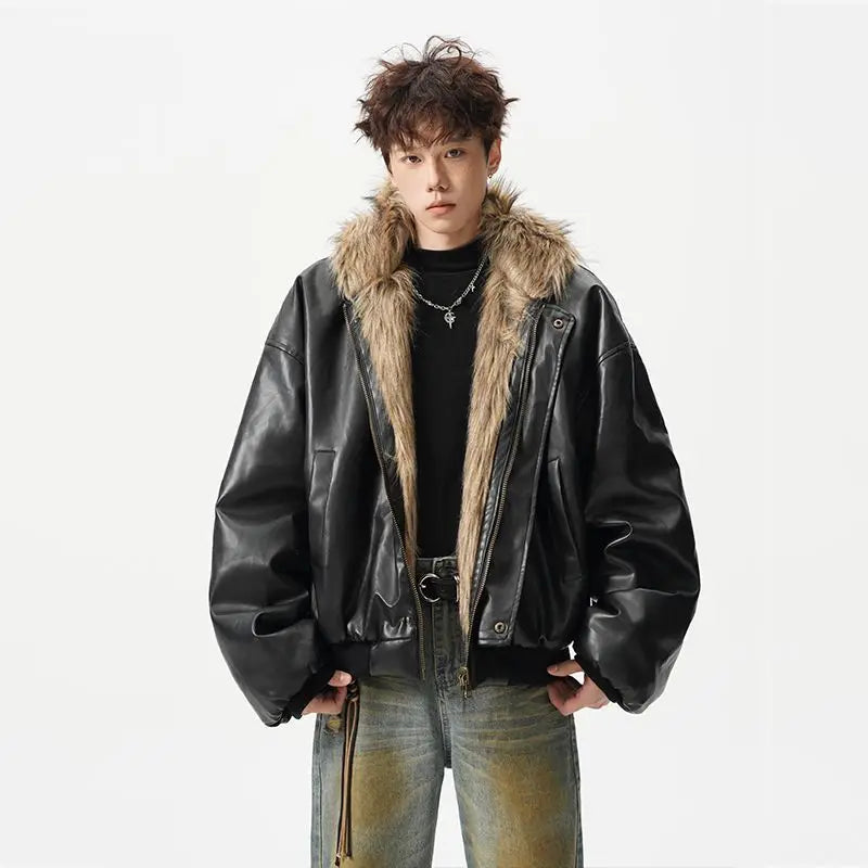 Threebooy Autumn Winter High-end Winter Jacket New Style Fur Double-sided Integrated Leather Handsome Imitation Leather Fashion Jacket Men
