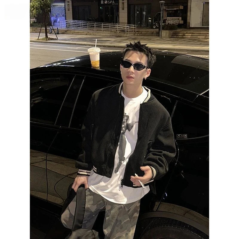 Threebooy Autumn Winter American Baseball Jacket High Street Men's Korean Casual Loose Baseball Uniform Woolen Jacket Cityboy Streetwear
