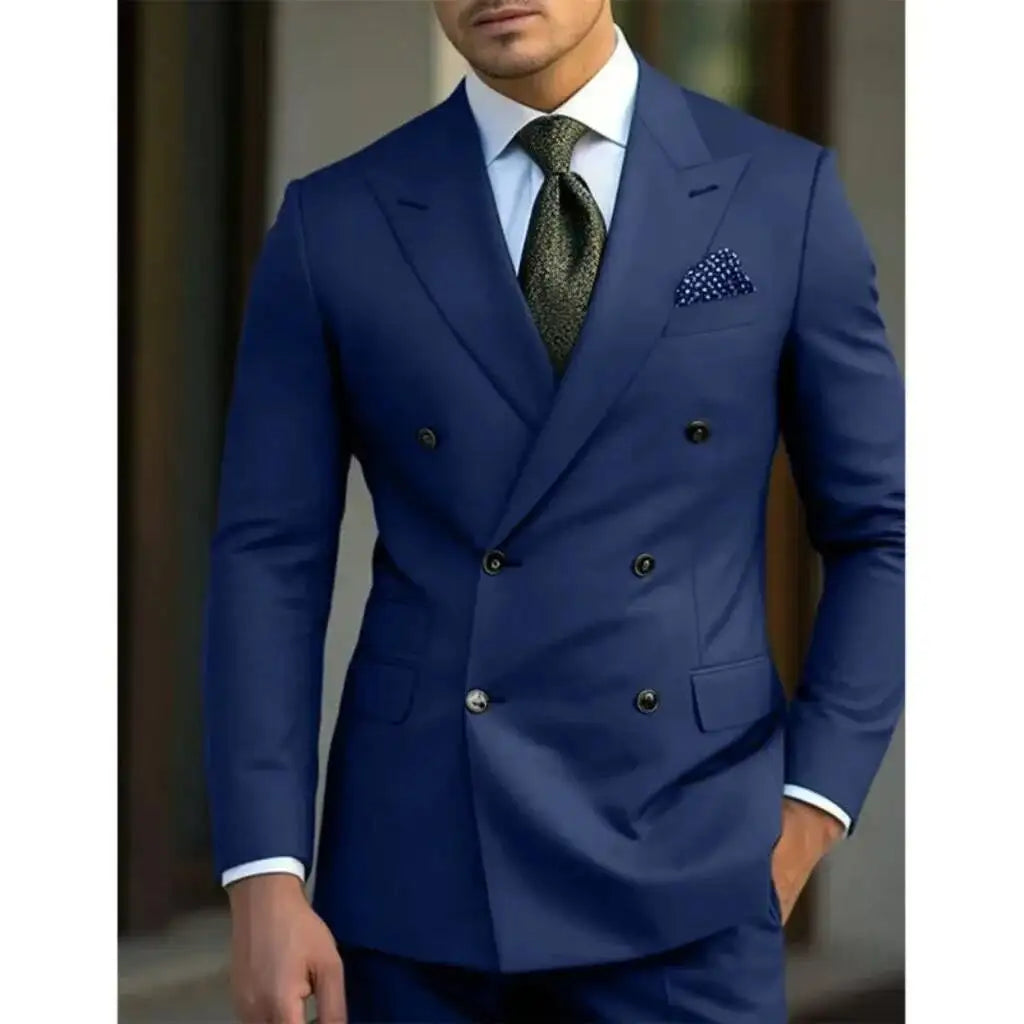 Threebooy  Classic Mens Suits Slim Fit 2 Piece  Double Breasted Peak Lapel Luxury Men Wedding Suit Tuxedo For Prom Party
