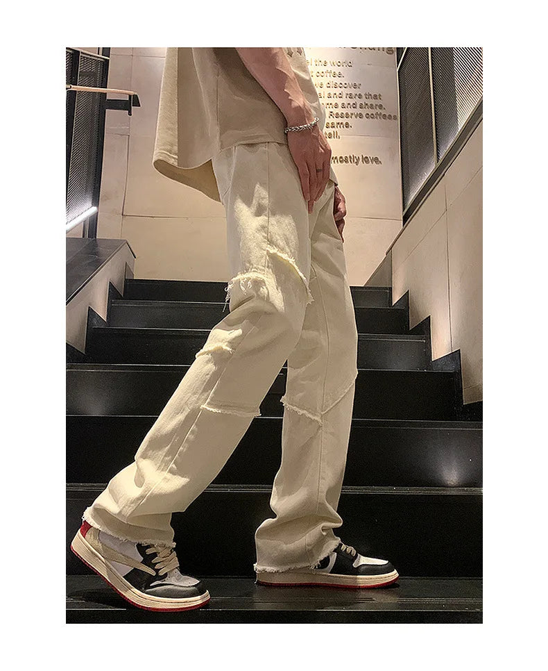 Threebooy New Spring Jeans Loose-fit Straight-leg Sporty Workwear Pants Hong Style Washing Jeans For Men