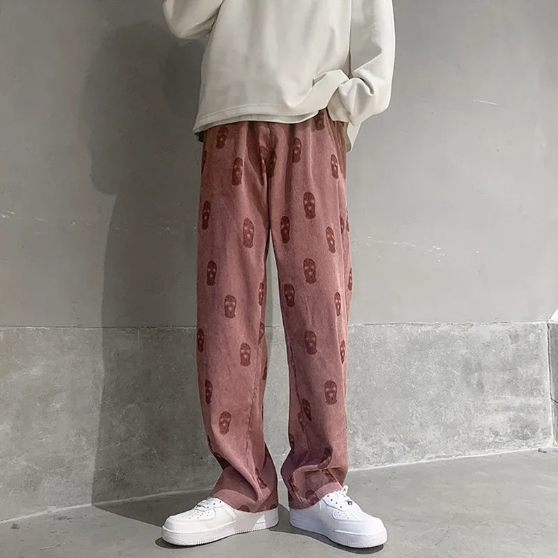 Threebooy Baggy Corduroy Men Wide Pants Spring Fashion Design Print Trousers Hiphop Straight Sweatpants Oversized Bottoms Man Y2k Clothes