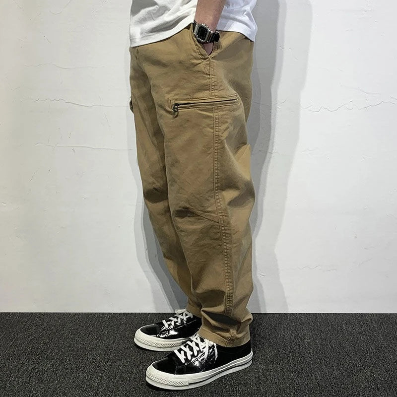Threebooy Spring and Autumn Loose Solid Color Men's Cargo Pants Luxury Fashion Street Techwear New in Cheap High Quality Male Trousers