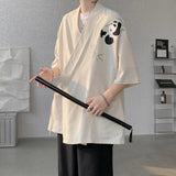 Threebooy Mens Panda Embroidered Chinese Style Short Sleeve Cloak Genderless 2024 New Fashion Temperament Versatile Trend Jacket Unisex