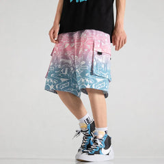 Threebooy Summer Fashion Trend Men'S Shorts Versatile Tie-Dyeing Color-Blocking Casual Shorts Ice Sports Pants