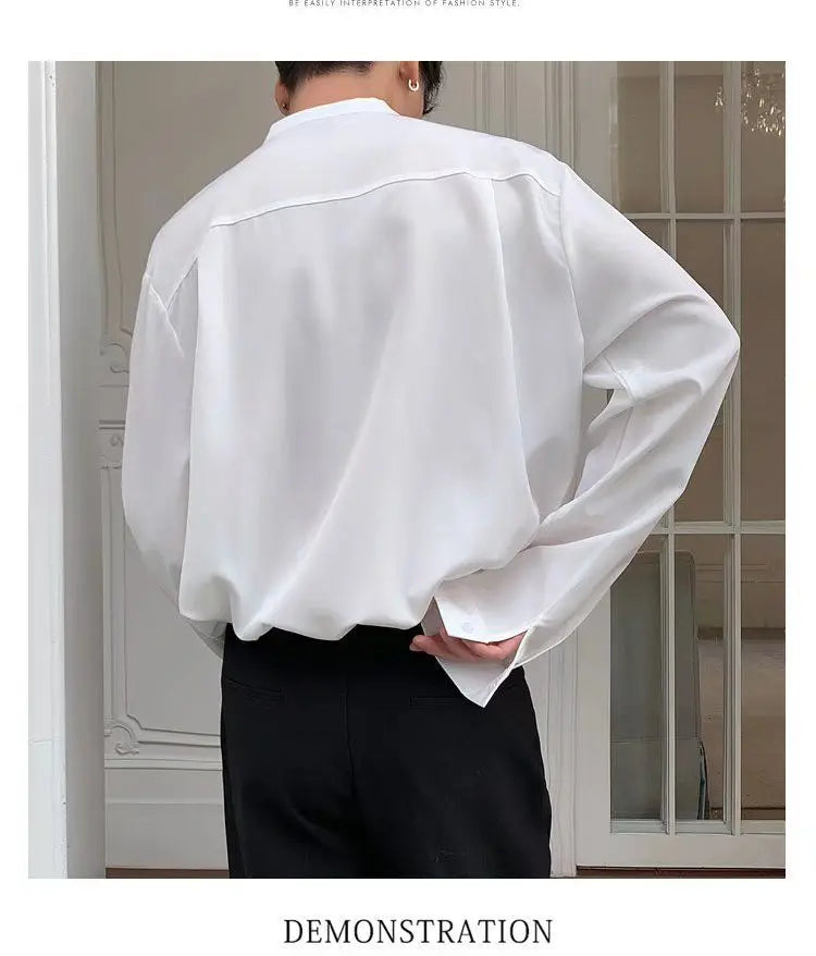 Threebooy 2025 New Retro V-neck Shirt Temperament Solid Color Long-sleeved Drooping White Shirt Korean Loose Trendy Top Aesthetic Chic