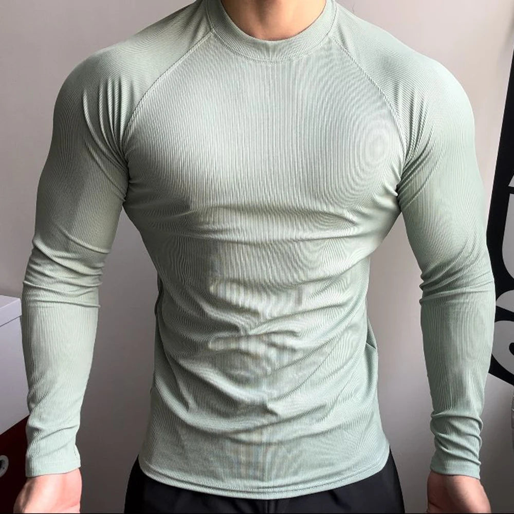 Threebooy Mens T-Shirt Stretch Gym Sports T-Shirt Fashion All-Match Solid Color Tight Fitness Comfort Long-Sleeved Top Men'S Clothing