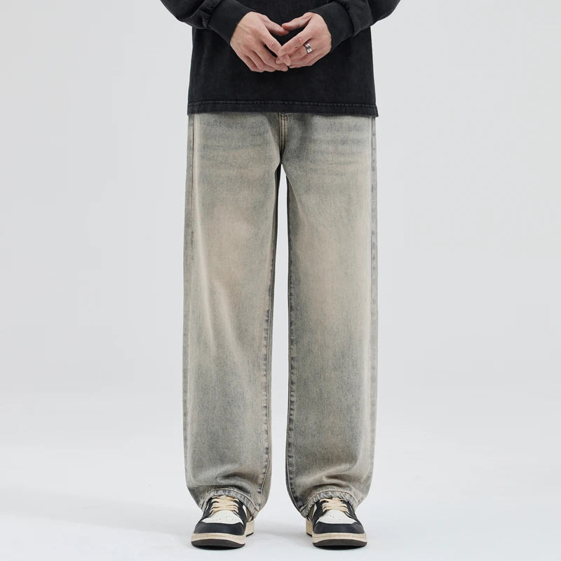 Threebooy  Classic Men's Loose Jeans Korean Style Baggy Straight Wide Leg Pants Lightning Pattern Hip-Hop Street Men's Pants