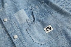 Threebooy Vintage Print Denim Shirts Mens Streetwear Long Sleeve Shirt for Men Harajuku Loose Casual Cotton Blouse Jeans Coats