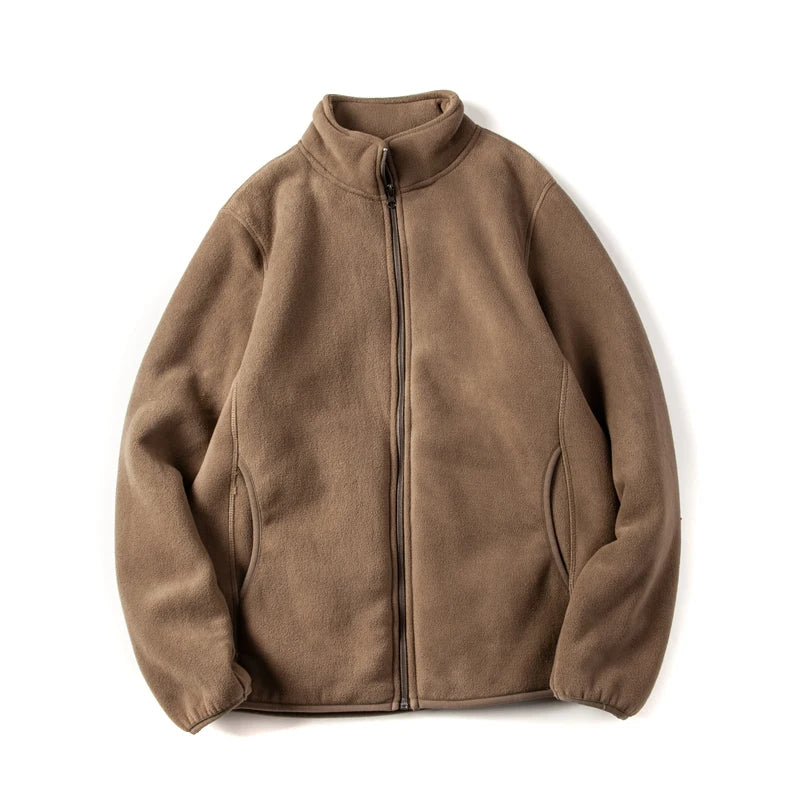 Threebooy American Warm Fleece Sweatshirt Imitation Lamb Velvet Coat Korean Autumn Winter Men's Thickened Simple Zipper Up Lapel Jacket