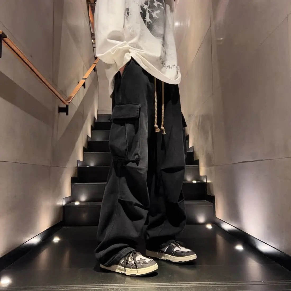 Threebooy High street hip-hop men and women trendy personality large pocket straight leg washed denim jeans couple retro casual pants y2k