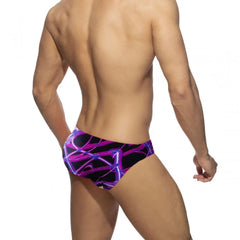Threebooy  Men'S Vibrant Purple Glitter Low-Rise Swim Trunks Stretchy, Quick-Dry Beach Bikini Pants with Drawstring for Summer Water Sports