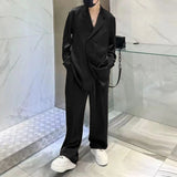 Threebooy Mens Casual Satin Suit Wide Leg Pants Suit Autumn Winter Genderless Fashion French Solid Color Elegant Two-Piece Set Unisex